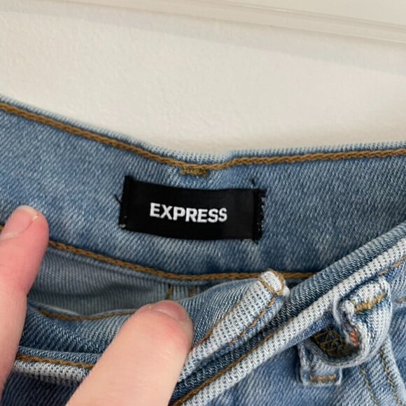 EXPRESS Flare High Rise Jeans Light Wash Ripped Fraying Raw Hem High Waisted Y2K - Picture 5 of 12